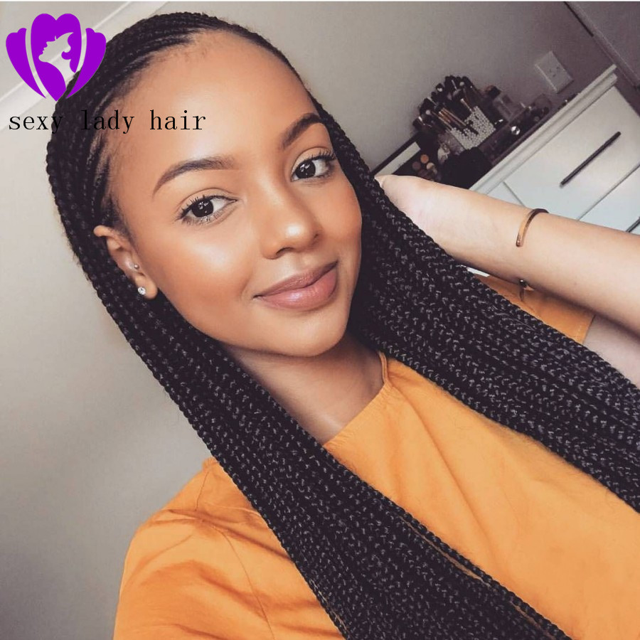250% Density Box Braids Wig with Baby Hair 360 lace cornrow Braided Lace Wig heat resistant glueless synthetic lace front wig for women