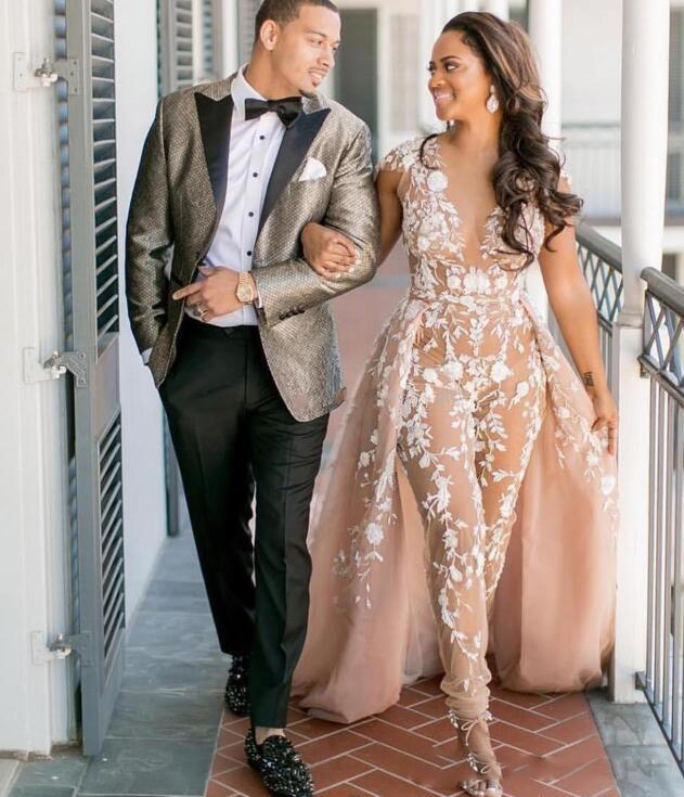 Beach Boho Jumpsuits Champagne Wedding Dresses Sheer Deep V Neck African Detachable Train Appliques Lace bohemian Bridal Gowns, White
Beach Boho Jumpsuits Champagne Wedding Dresses Sheer Deep V Neck African Detachable Train Appliques Lace bohemian Bridal Gowns, White