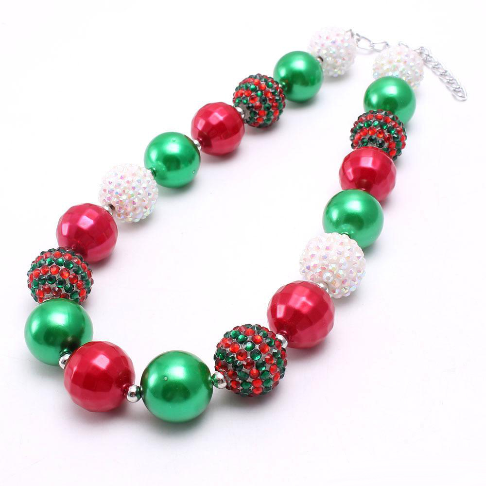 Christmas Girl Chunky Necklace bracelet 2pcs Set bubble beads boutique holiday Jewelry Sets Children Girl Gift