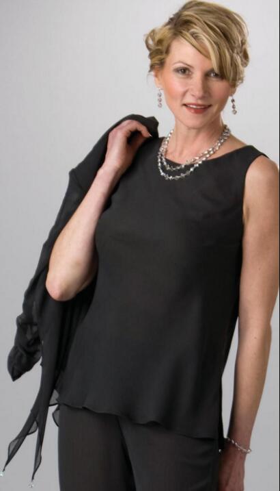 New Groom Mother of the Bride Dresses Wedding Guest Formal Evening Gown With Crew Mother's Suit Black Chiffon Pant Suits