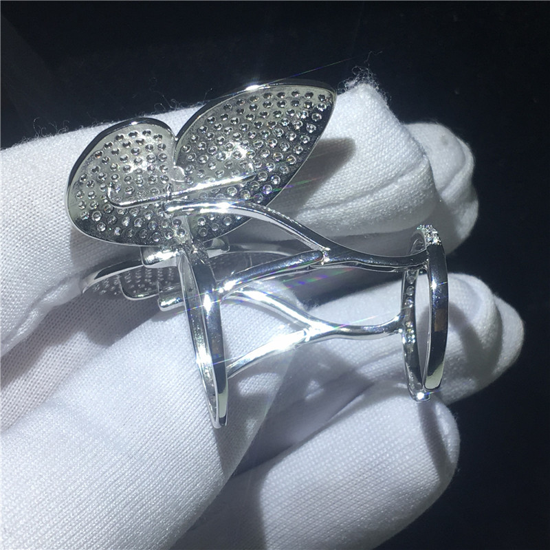 Fashion Flying butterfly Ring Mirco Pave 299pcs Diamond 925 Sterling silver Party wedding band ring for women men Jewelry