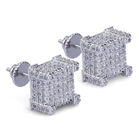 Mens Hip Hop Stud Earrings Jewelry New Fashion Gold Silver Zircon Diamond Square Earrings For Men GB1296