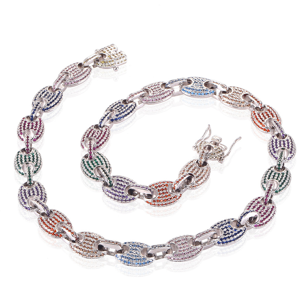 Men's Hip Hop Handcuffs Shape Tennis Chain Necklaces Shining Colorful Full Zircon Coffee Beans Chains Jewelry