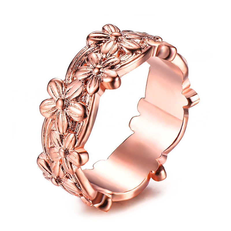 LuckyShine New Hot sell Flower Style Rose Gold Lover Rings For Woman's Wedding Rings