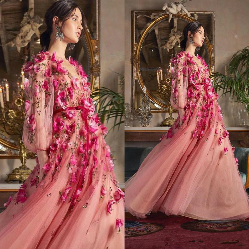 Marchesa 2020 Prom Dresses With 3D Floral Flowers Long Sleeves V Neckline Custom Made Evening Gowns Party Dress Floor Length, Brown
Marchesa 2020 Prom Dresses With 3D Floral Flowers Long Sleeves V Neckline Custom Made Evening Gowns Party Dress Floor Length, Brown