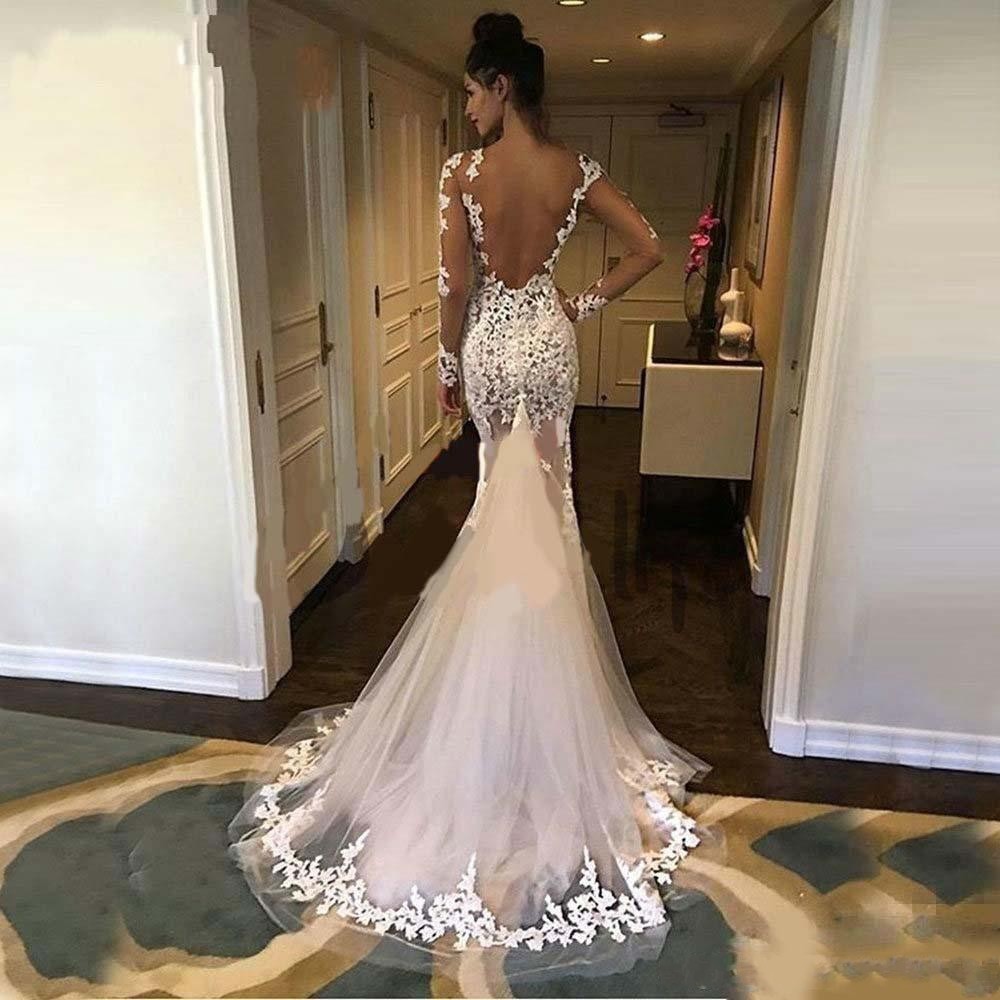 Classy Berta Mermaid Wedding Dresses Backless Illusion Bateau Neck Long Sleeves Sexy Lace Bridal Gowns Tulle robes de mariée