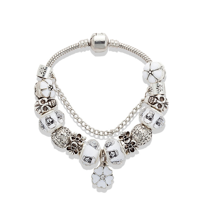 Fashion White Flower Pendant Bracelet Luxury Designer Silver Plated Original Box Set Suitable for Pandora DIY Skull Beaded Bracelet Holiday
Fashion White Flower Pendant Bracelet Luxury Designer Silver Plated Original Box Set Suitable for Pandora DIY Skull Beaded Bracelet Holiday