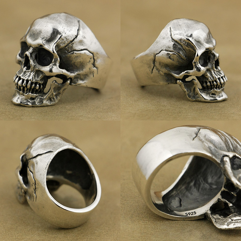 Thick and Heavy 925 Sterling Silver High Detail Skull Ring Cool Knight's Individuality Punk Retro Fashion Ring TA50 US Size 7~15 D19011502