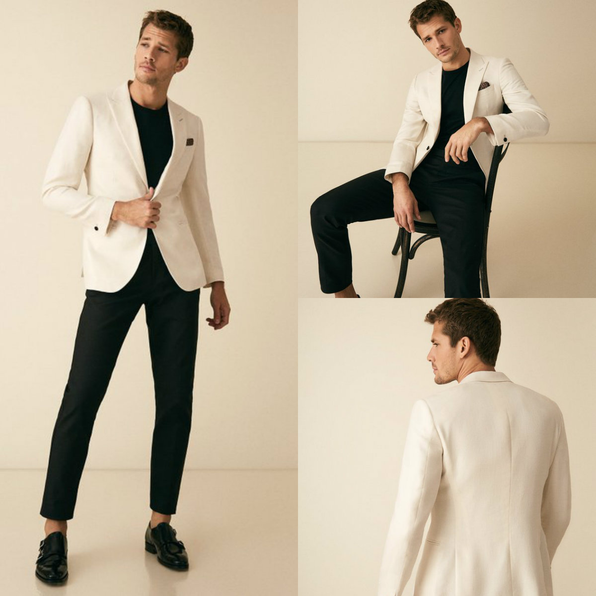 Handsome Ivory Groom Tuxedos Groomsmen Peaked Lapel Best Man Suit Wedding Men's Blazer Suits Custom Made (Jacket+Pants)
