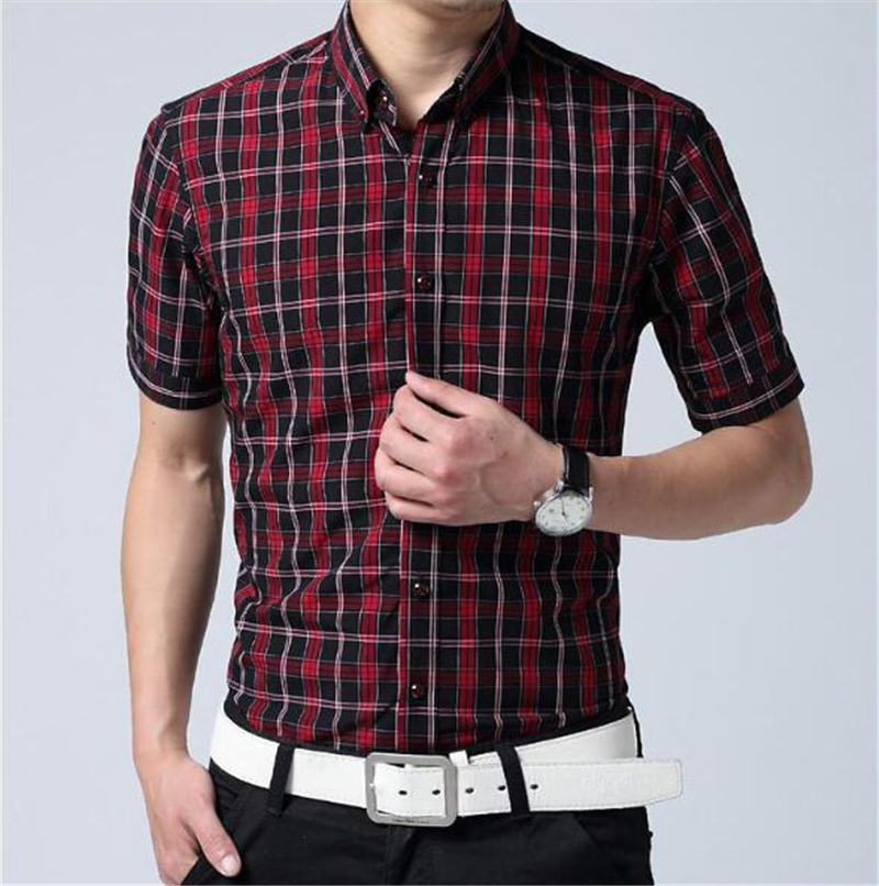 New Fashion Mens Short Sleeved Shirt Summer Mens Business Dress Shirt Casual Short Sleeve Plaid Shirt Mens Clothes