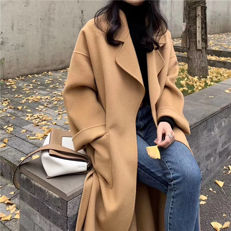 Double-Sided 100% Real Wool Cashmere Coat with Belt Office Lady Casual Turn-down Collar Solid Color Coat Manteau Femme Hiver, Green 
Double-Sided 100% Real Wool Cashmere Coat with Belt Office Lady Casual Turn-down Collar Solid Color Coat Manteau Femme Hiver, Green