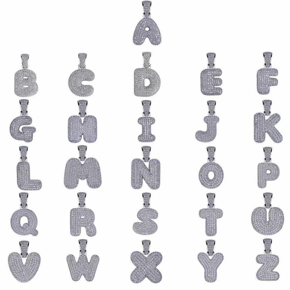 UWI A-Z Custom Name Bubble Letters Necklaces & Pendant Charm For Gold Silver Color Cubic Zirconia Hip Hop Jewelry Drop Shipping