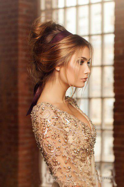 Modern Champagne Chiffon A Line Evening Dresses Luxury Beading Pearls With Sleeves Prom Party Gowns V Neck Formal Dresses