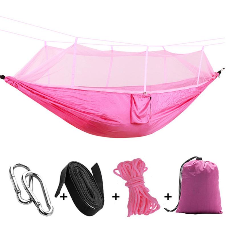 1-2 people portable outdoor camping hammock with high-quality mosquito cover high-strength parachute fabric hanging bed swing
1-2 people portable outdoor camping hammock with high-quality mosquito cover high-strength parachute fabric hanging bed swing