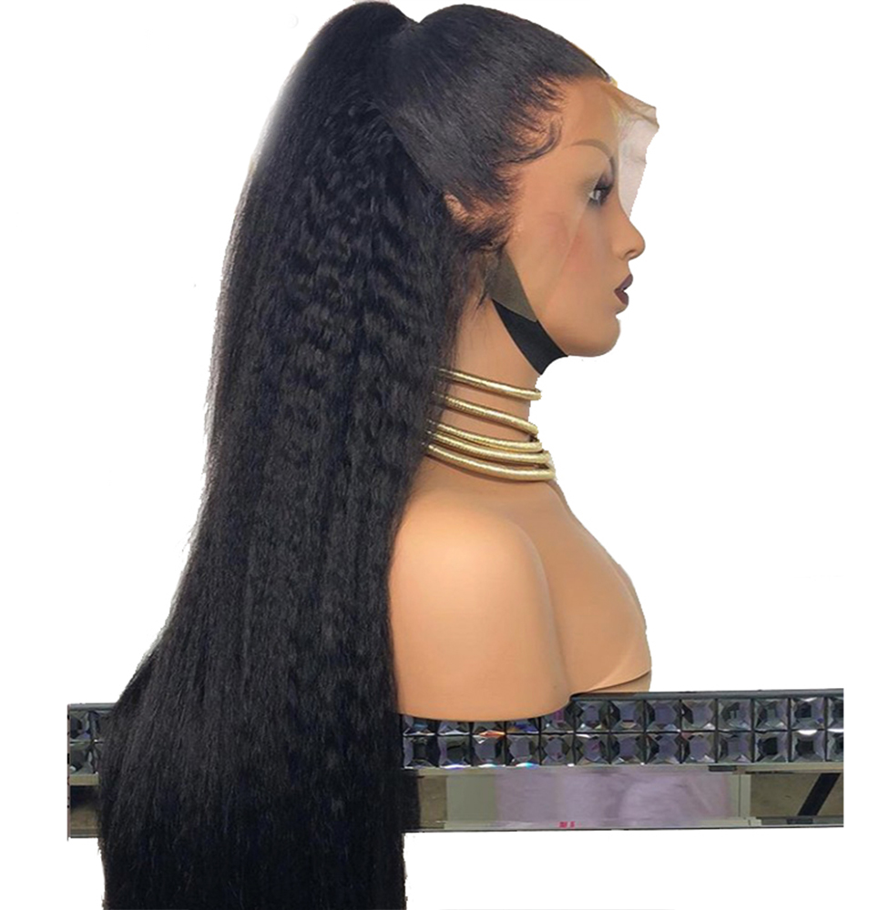Beauty 150density yaki straight brazilian lace front wig black/brown /blonde /burgundy synthetic lace wig heat resistant for women