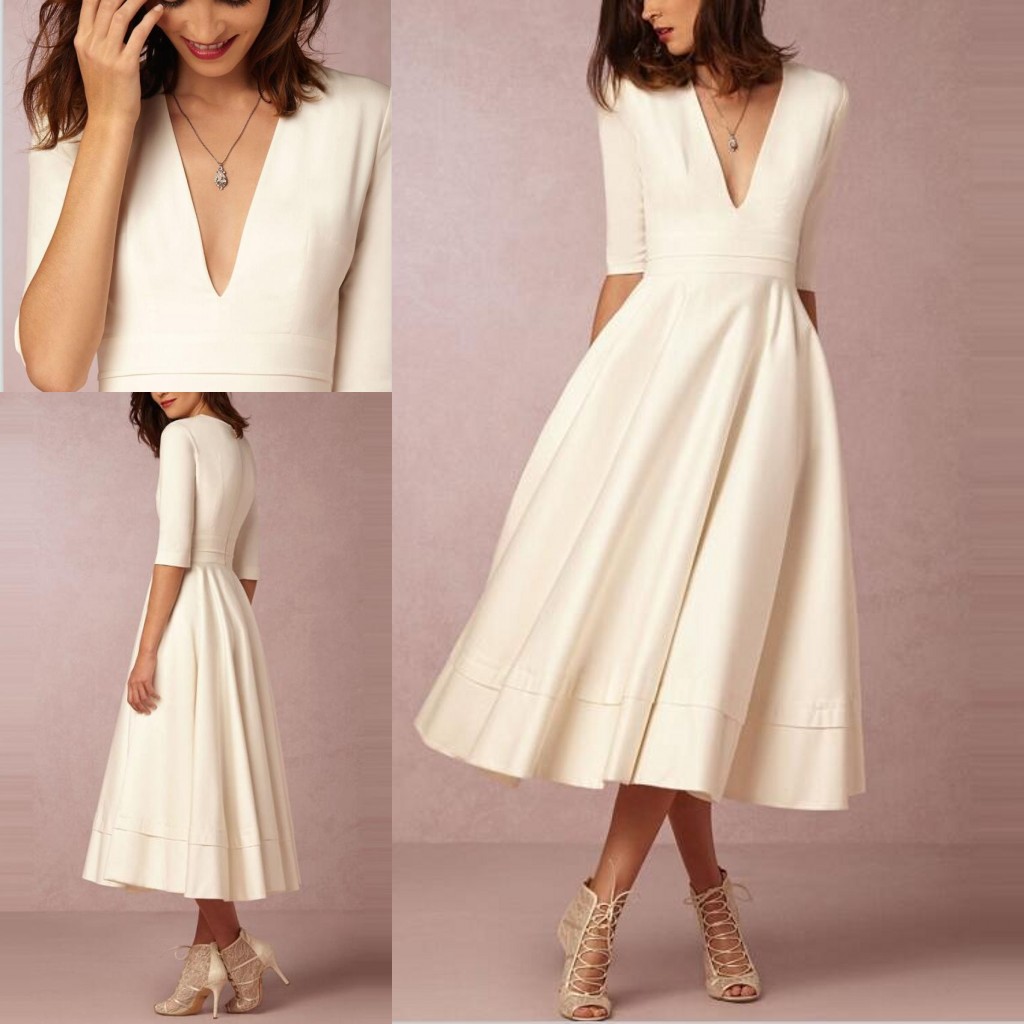 Simple Tea Length Wedding Dresses 2022 Under 100 Deep V Neck A Line White Long Sleeve Wedding Dress Short Vestidos de Novia
Simple Tea Length Wedding Dresses 2022 Under 100 Deep V Neck A Line White Long Sleeve Wedding Dress Short Vestidos de Novia