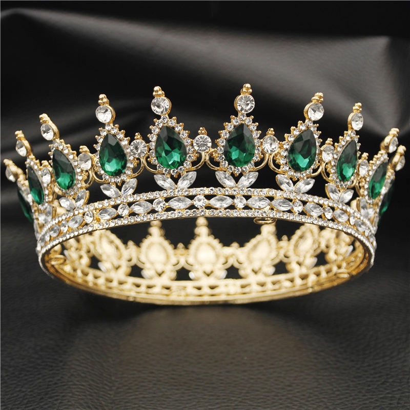 Gold/Silver Crystal Tiaras Baroque Round Crown Classic Royal Queen King Crowns Diadem Prom Wedding Hair Jewelry Accessories CJ191226