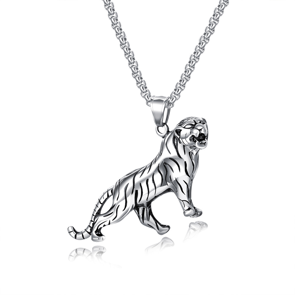 Hip Hop Domineering Tiger Pendat Necklace 316L Stainless Steel with Silver Gold Twist Chain Necklace Jewelry