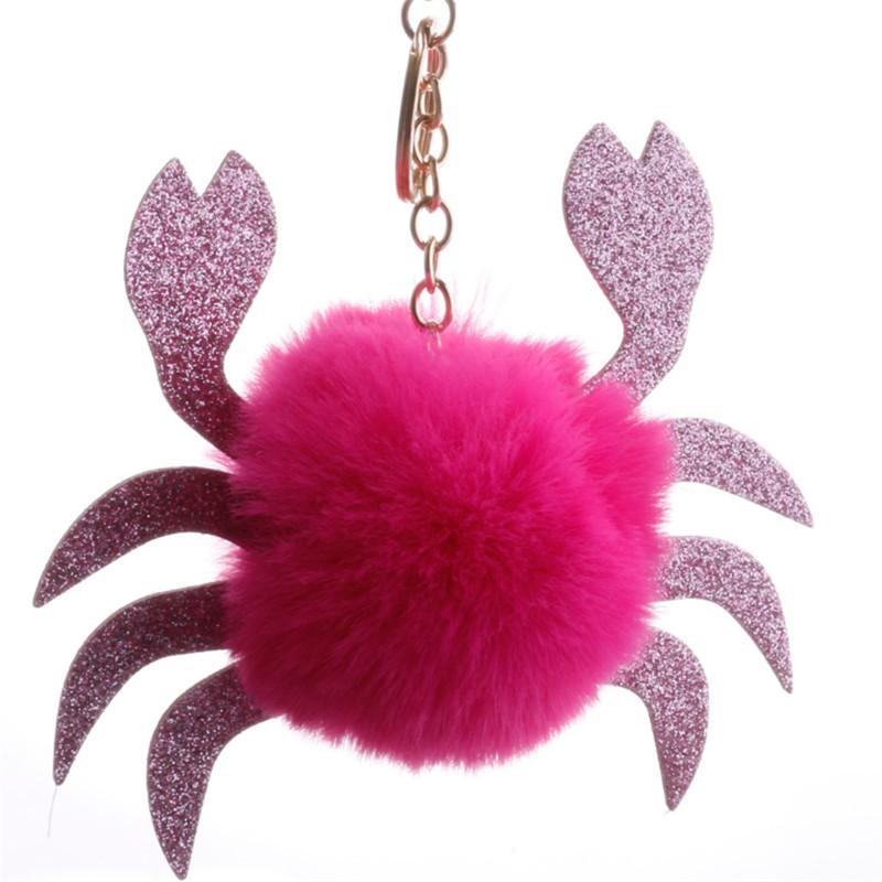 5pcs/Lot Keychain Pendant Decorative Cartoon Crab Plush Ball Cute Hanging Ornament Key Ring Holder Hanging Pendant For Bag