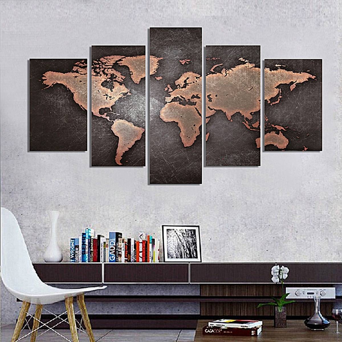 5pcs/set Unframed Vintage World Map Abstract painting Wall Art Oil Painting On Canvas Textured Paintings Picture