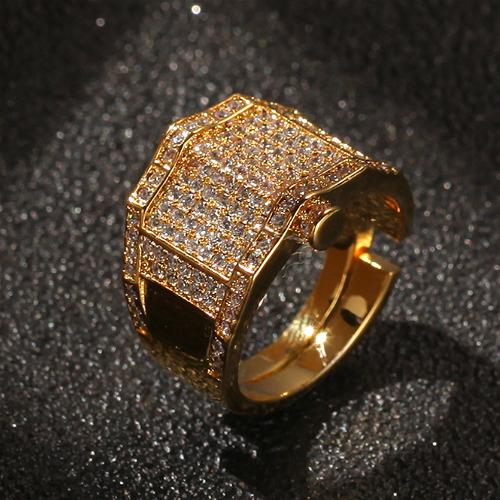 New Top Quality White Gold Bling Diamond Mens Adjustable Finger Rings Band Hip Hop Iced Out CZ Cubic Zirconia Rapper Jewelry Gifts for Guys