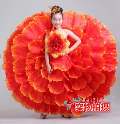 Stage Wear 720 Degree Chinese Flower Dance Costumes For Girls Festival Year Dress Children