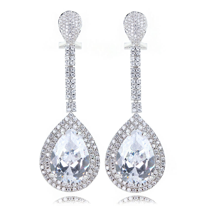 Fashion-Long Teardrop earring setting Big Big Green Clear and Black water drop stones High Quality Large earrings for party