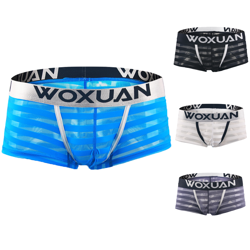 Men Sexy Boxer Briefs Shorts Soft Underpants See-Through Mesh Stripe Transparent Sexy Underwear Trunk for Man, Blue
Men Sexy Boxer Briefs Shorts Soft Underpants See-Through Mesh Stripe Transparent Sexy Underwear Trunk for Man, Blue