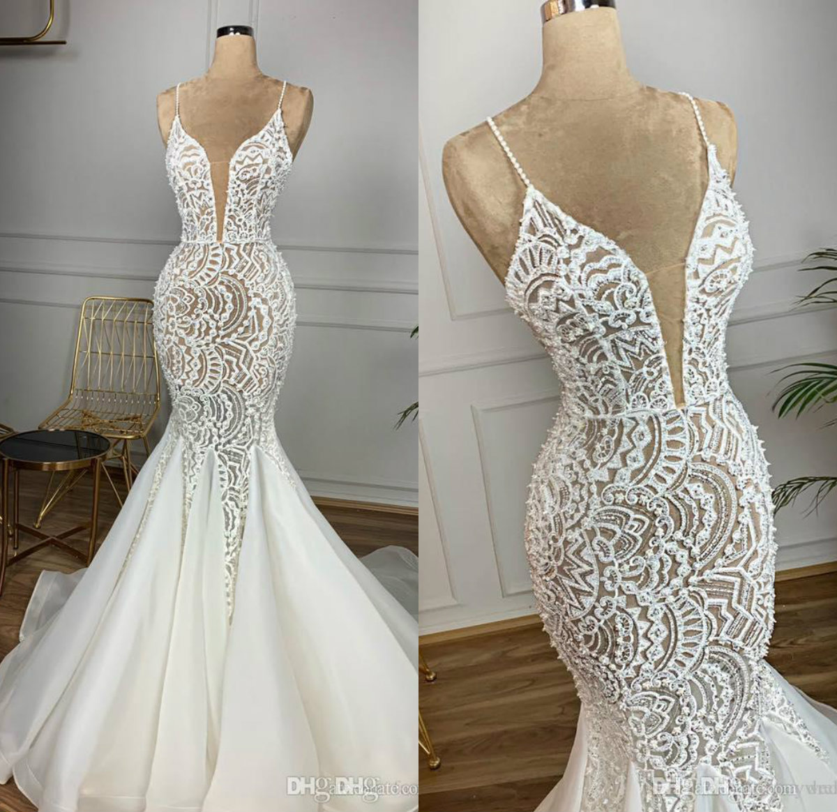 2019 Mermaid Lace Beaded Wedding Dresses Illusion Bodice Spaghetti Sexy Vintage Bridal Dresses Elegant Sweep Train Beach Wedding Gowns, Pink
2019 Mermaid Lace Beaded Wedding Dresses Illusion Bodice Spaghetti Sexy Vintage Bridal Dresses Elegant Sweep Train Beach Wedding Gowns, Pink