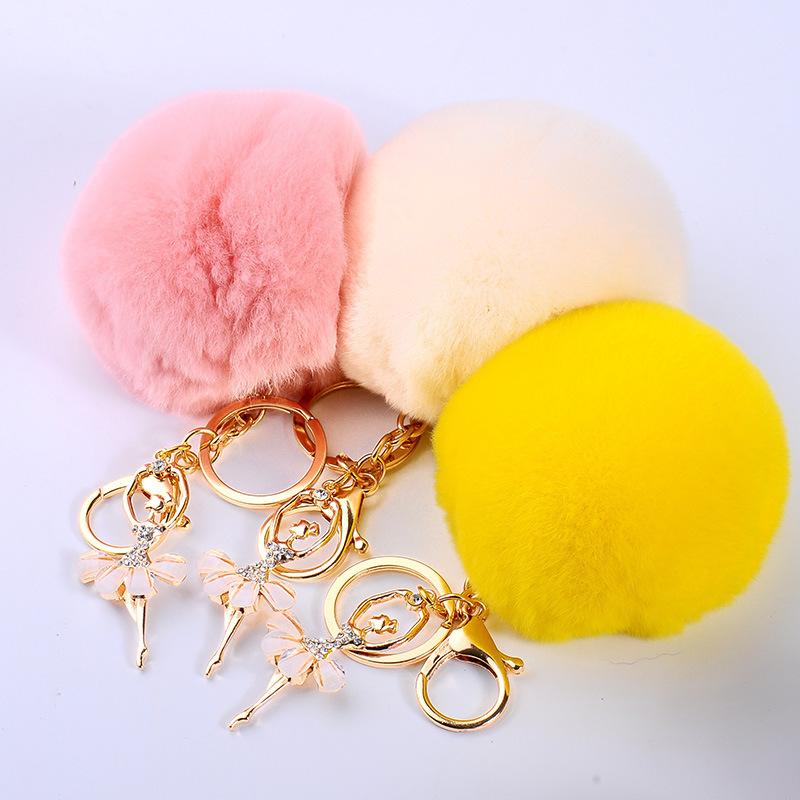 New Cute Ballerina Keychains with Rhinestone Ballet Plush Ball Keyrings for Gifts Charm Key Chain Ring Jewelry 6pcs/Lot