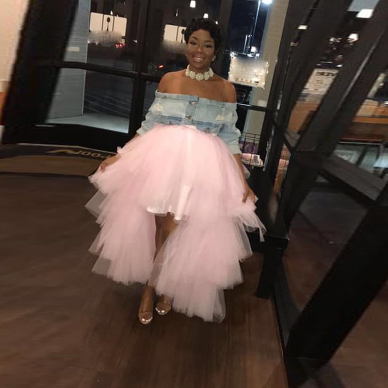Fashion Baby Pink High Low Tiered Tulle Skirts Ruffles Elastic Tutu Skirt Bridal Bridesmaid Tulle Skirt Custom Made