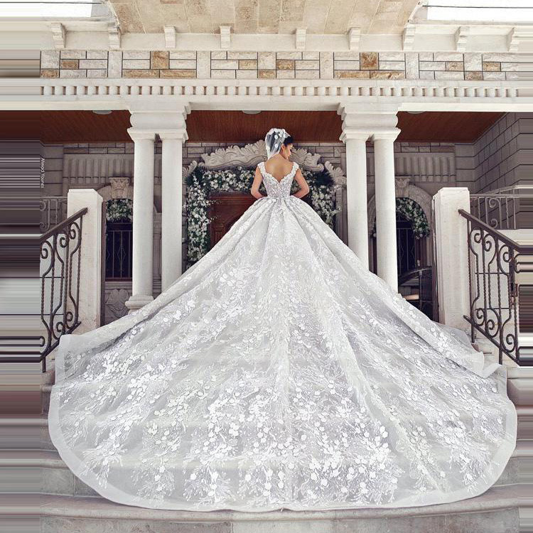 3D Floral Flower Ball Gown Wedding Dresses Plus Size Off Shoulder Puffy Bridal Gowns Sweep Train Wedding Dress