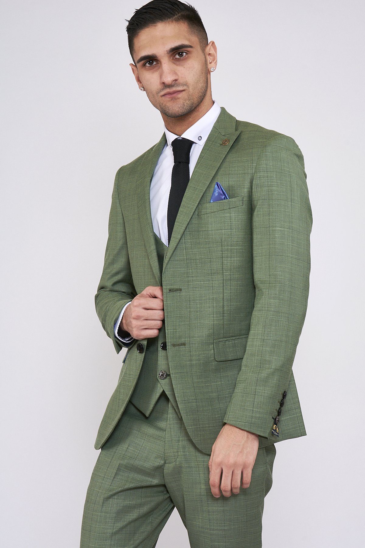 Olive Green Plaid Mens Suits for Groom Tuxedos 2019 Notched Lapel Slim Fit Blazer Three Piece Jacket Pants Man Tailor Made Clothing