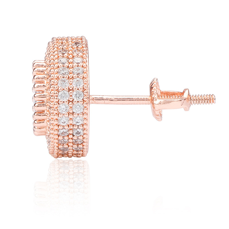 Fashion Fine Quality Hip Hop Round Stud Earring CZ Cubic Zirconia Bling Ice Out Earrings Suds 18K Real Rose Gold Plated Rapper Ear Jewelry Burthday Gi