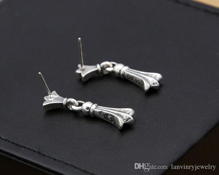 Brand new 925 sterling silver American European designer vintage jewelry hand-made classic cross stud earrings with cute Dangle & Chandelier