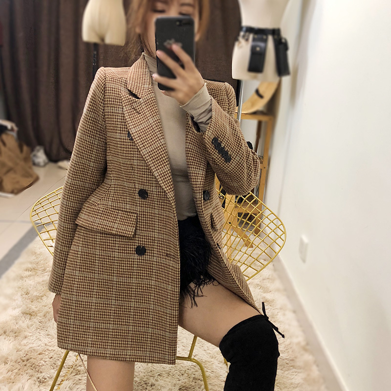 Wool Women' New Vintage Jacket Double Breasted Sleeve Striped Diamonds Outwear Tops Spring autumn Office Long blazer Women, Coffee color
Wool Women' New Vintage Jacket Double Breasted Sleeve Striped Diamonds Outwear Tops Spring autumn Office Long blazer Women, Coffee color