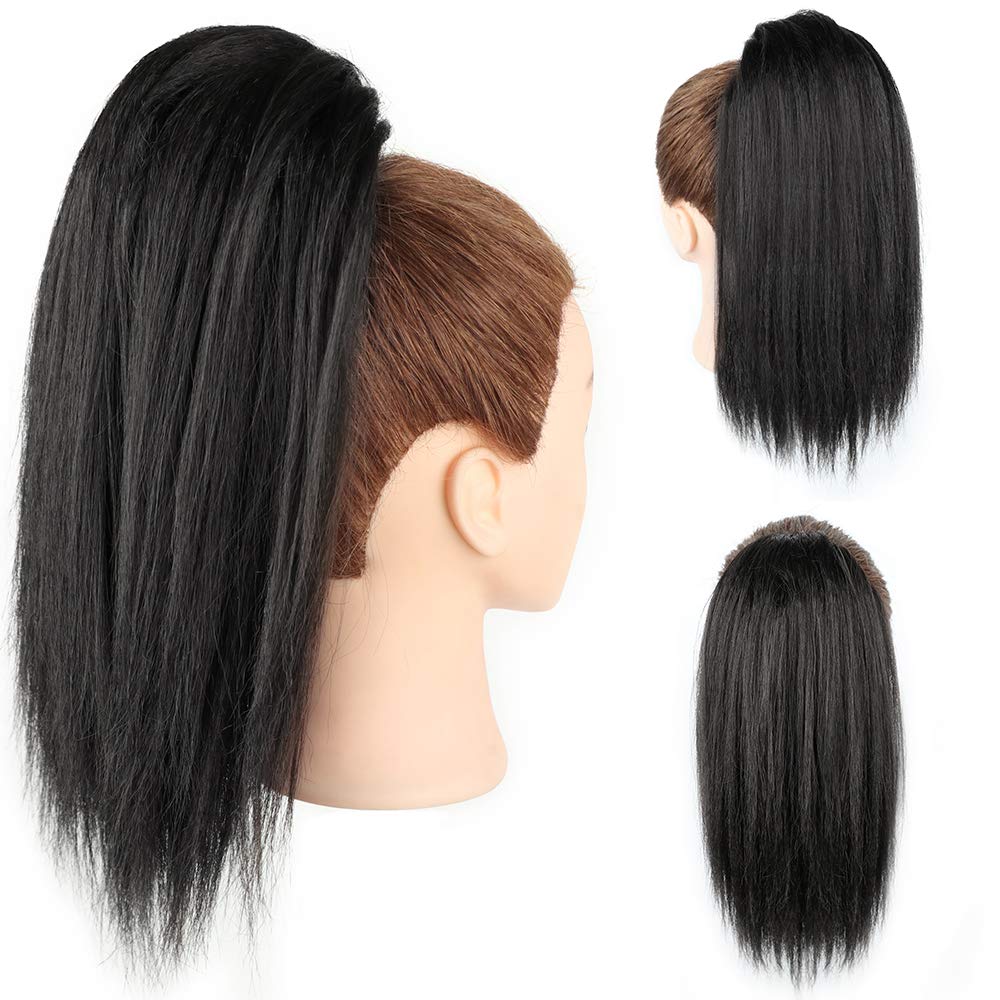 Coarse Yaki Ponytail 100% Human Hair Drawstring Ponytail With Clips In For Women Peruvian Virgin Kinky Straight Ponytail Hair Extension 140g