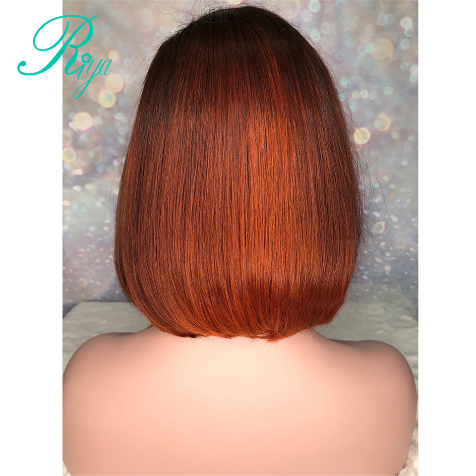 Side part 13X4 150% Red orange Ombre Color brazilian full lace front wig Short Bob Cut Blunt Pixie synthetic Wigs For Black Women