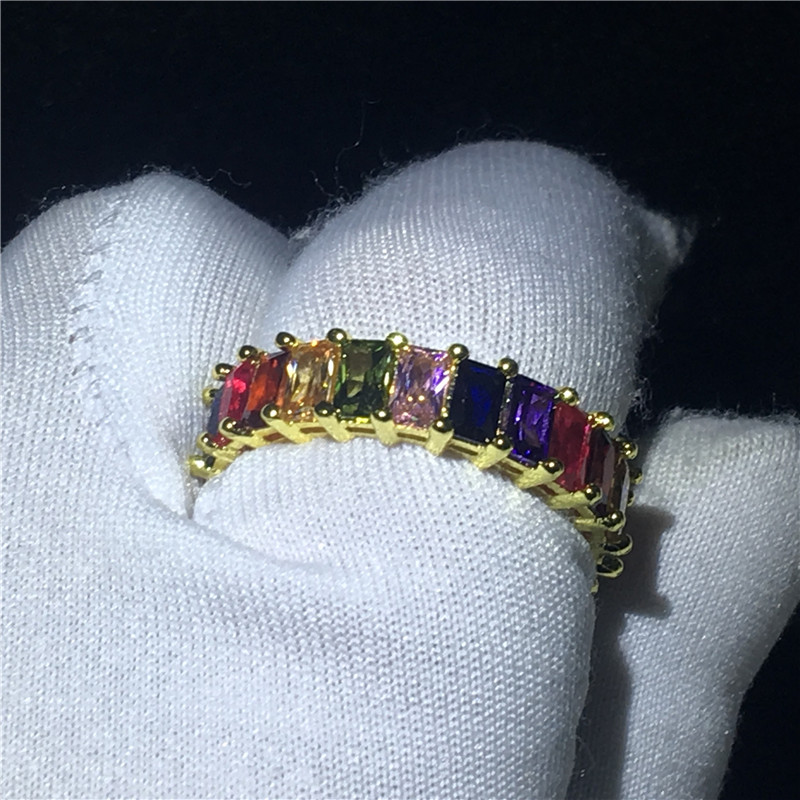 vecalon Handmade Eternity Ring Full Princess cut 5A cz Gold Filled 925 Silver Party Wedding Band Rings for women Men Jewelry