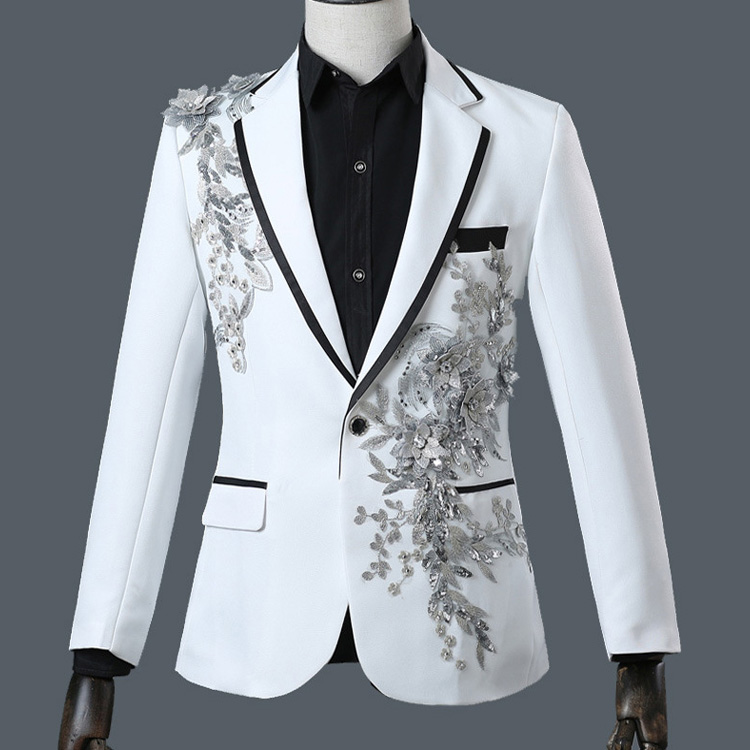 2019 New Designer Blue Men Jackets 2 Pieces Lace Sequins Slim Fit Prom Groom Wear Peak Notch Lapel Wedding Tuxedos