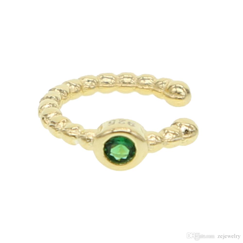 2024 New Sale delicate single stone round CZ blue green red white clip Cuff Ear Earring fashion women rainbow cz minimal earring