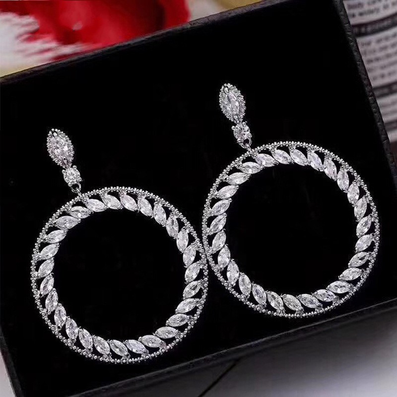 Sterling Sier Dangle Earrings, Fashion Drop Hoop Earrings with 5A Zircon CZ Dia for Women, Bridal Wedding Jewelry Gift Free shipping