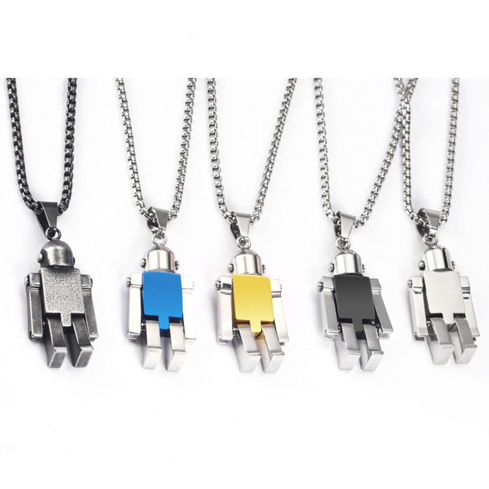 Boy Men's Active Limbs Robots Pendant Necklace Stainless Steel 18K Gold Plated Charm Person Pendants Jewelry