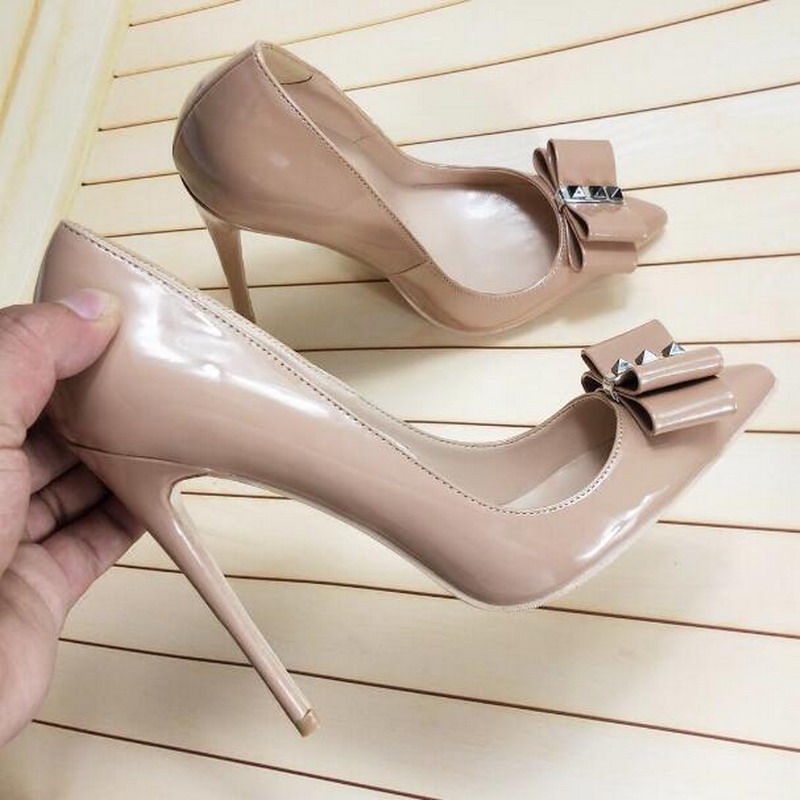 Fashion New Nude Patent Leather Women High Heels Sexy Bow Rivet Spikes Nail Shallow Pointed Toes 12cm 10cm 8cm High Heel Dress Shoes Pumps, Black
Fashion New Nude Patent Leather Women High Heels Sexy Bow Rivet Spikes Nail Shallow Pointed Toes 12cm 10cm 8cm High Heel Dress Shoes Pumps, Black