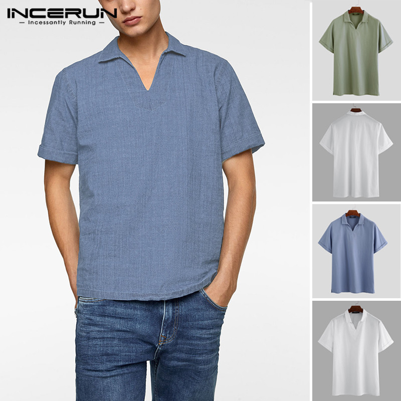 INCERUN 2020 Summer Men Casual Shirt Cotton Lapel Loose Street High Quality Solid Camisas Short Sleeve Vintage Shirts Men -5XL, Green shirt 
INCERUN 2020 Summer Men Casual Shirt Cotton Lapel Loose Street High Quality Solid Camisas Short Sleeve Vintage Shirts Men -5XL, Green shirt
