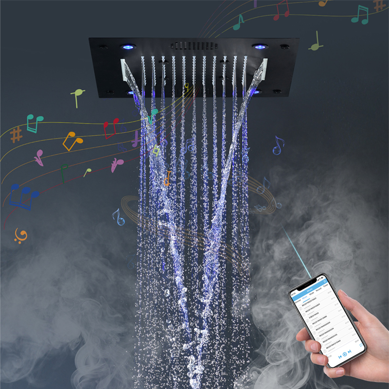 Newly Bluetooth Music Shower Faucet Bathroom Ceiling LED ShowerHead 16inch 304 Stainless Steel Bath Waterfall Rainfall System Panel