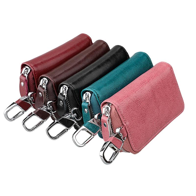 Unisex Split Cowhide Leather Key Wallet Card Holder Business Organizer Housekeeper Case Keychain Purses Pocket Car Keys Bag