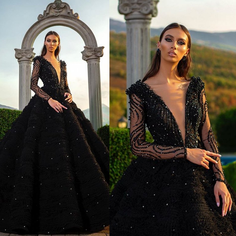 2020 Black Evening Dresses V Neck Beaded Ruffles Long Sleeves Lumbar Prom Dress Ruffled Sweep Train Custom Made Formal Party Gown, Sage
2020 Black Evening Dresses V Neck Beaded Ruffles Long Sleeves Lumbar Prom Dress Ruffled Sweep Train Custom Made Formal Party Gown, Sage