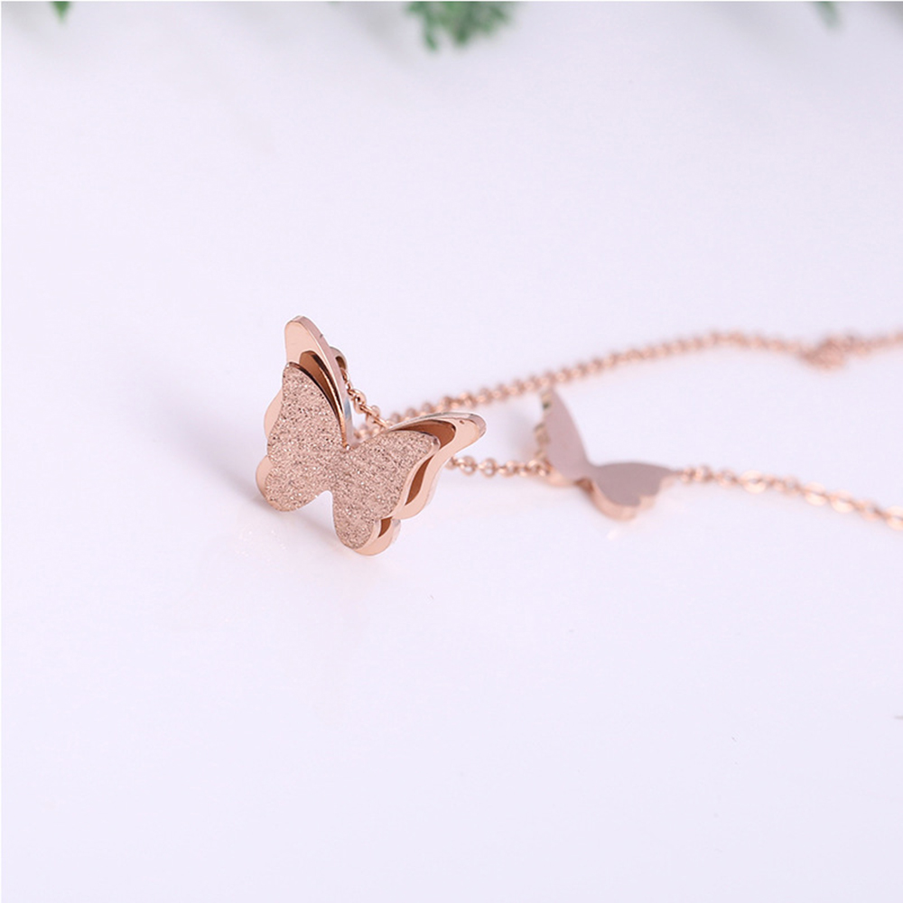 Butterfly Pendant Necklace Stainless Steel 14k Gold Plated Titanium Steel Clavicle Chain Necklace Jewelry Women Girl's Gift