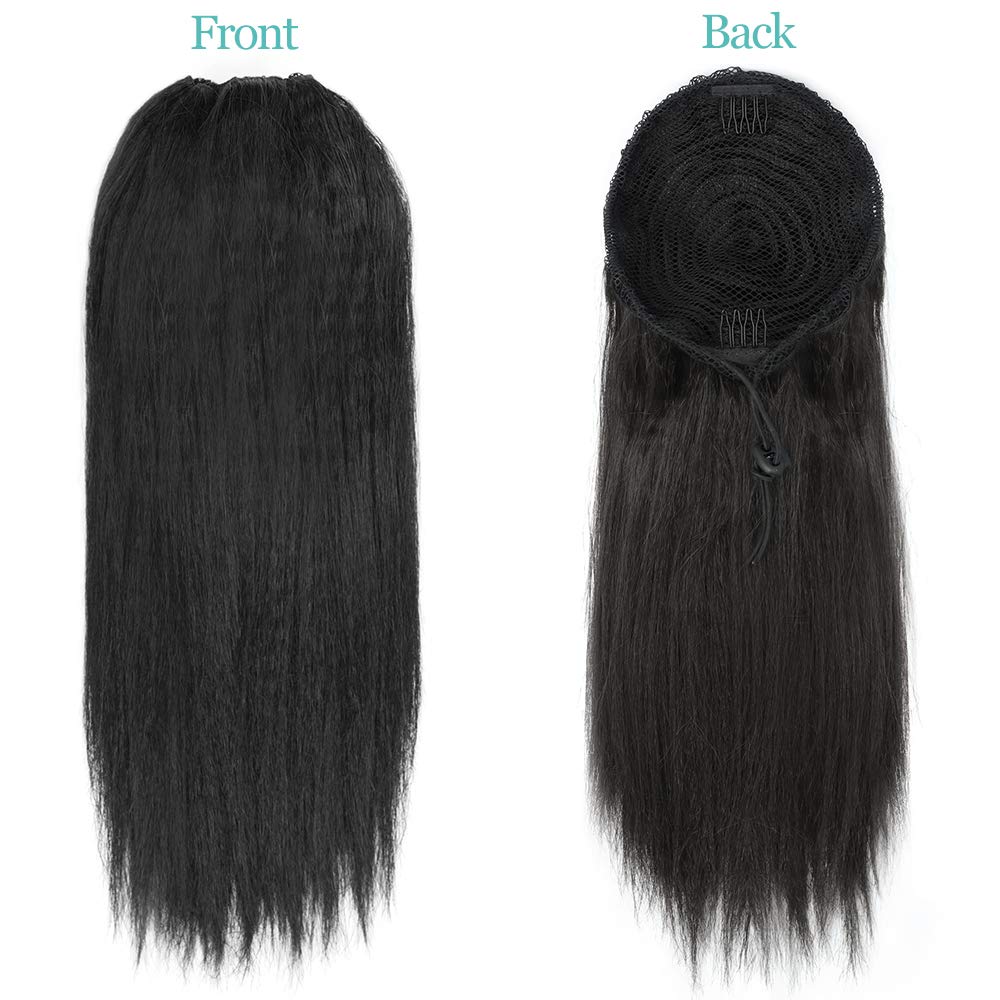 Coarse Yaki Ponytail 100% Human Hair Drawstring Ponytail With Clips In For Women Peruvian Virgin Kinky Straight Ponytail Hair Extension 140g